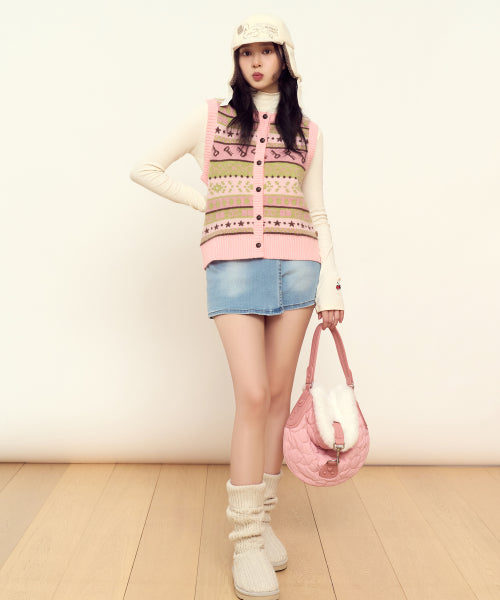 Jacquard Pattern Knit Vest [Pink]