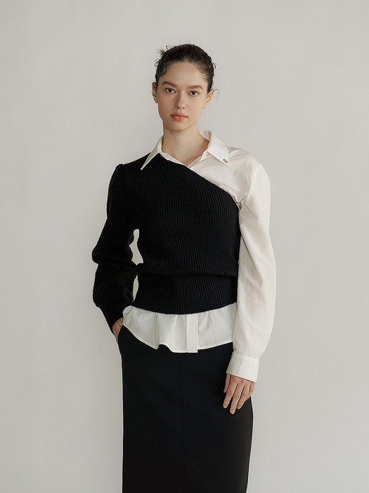 One off-shoulder knit set (Black)