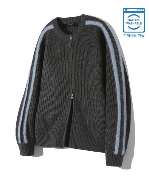 Washable Hairy Brush Track Zip-Up Knit (Charcoal)