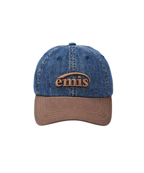 Washed Denim Ball Cap-Blue/Brown