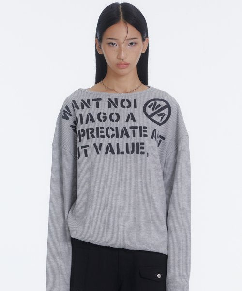 NOI1151 Waffle Boat Neck Long Sleeve (Gray)