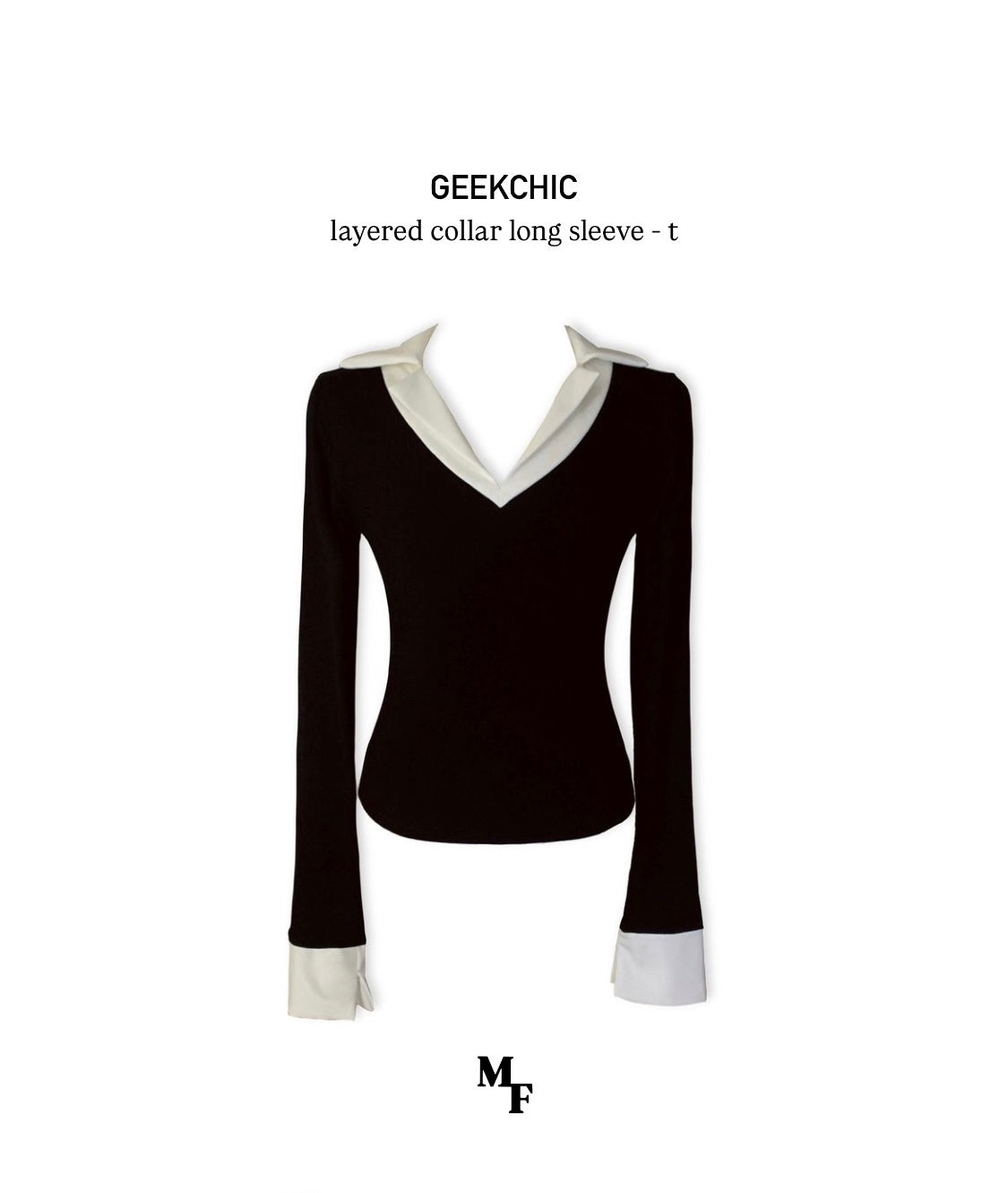 May frill [guaranteed to be released on the same day!]!!🚀/Geekchic] Geek Collar Layered Long-Sleeved Shirt Top - t-shirt