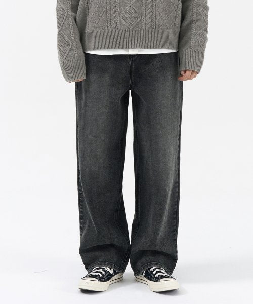 Heize Washed Wide Denim Pants (Smoke Black)