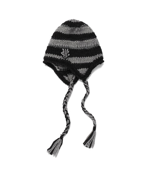 STRIPED EAR FLAP BEANIE BLACK (CV2EFUAB33A)