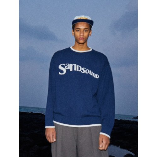 Logo Jacquard Crewneck Sweater Navy