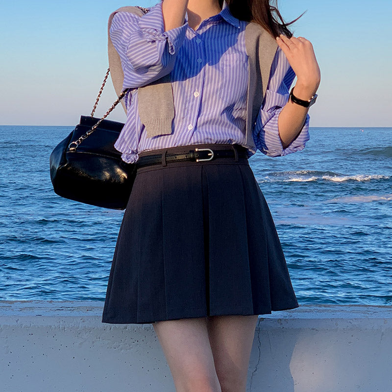 Attrance [🔥Ate Day Encore Discount🔥]🚚Shipped per day with over 75,000 sheets✨ [S~XL, Belt Set] Pants lining mini skirt Daily look, date look, casual look, work look, outing look, guest look, interview look, skirt pintuck midi skirt skirt sk6665 chubby