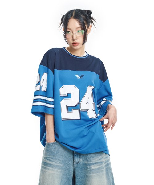 Color Block Mesh Short Sleeve T-Shirt - Blue