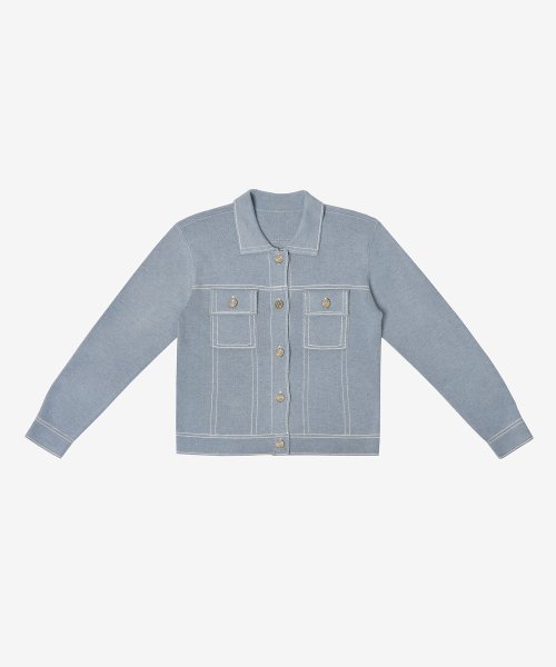Denim Knit Collar Jacket (Stone Blue)