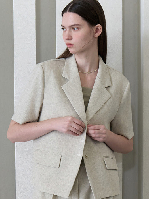 Solid linen jacket light grey amr1823