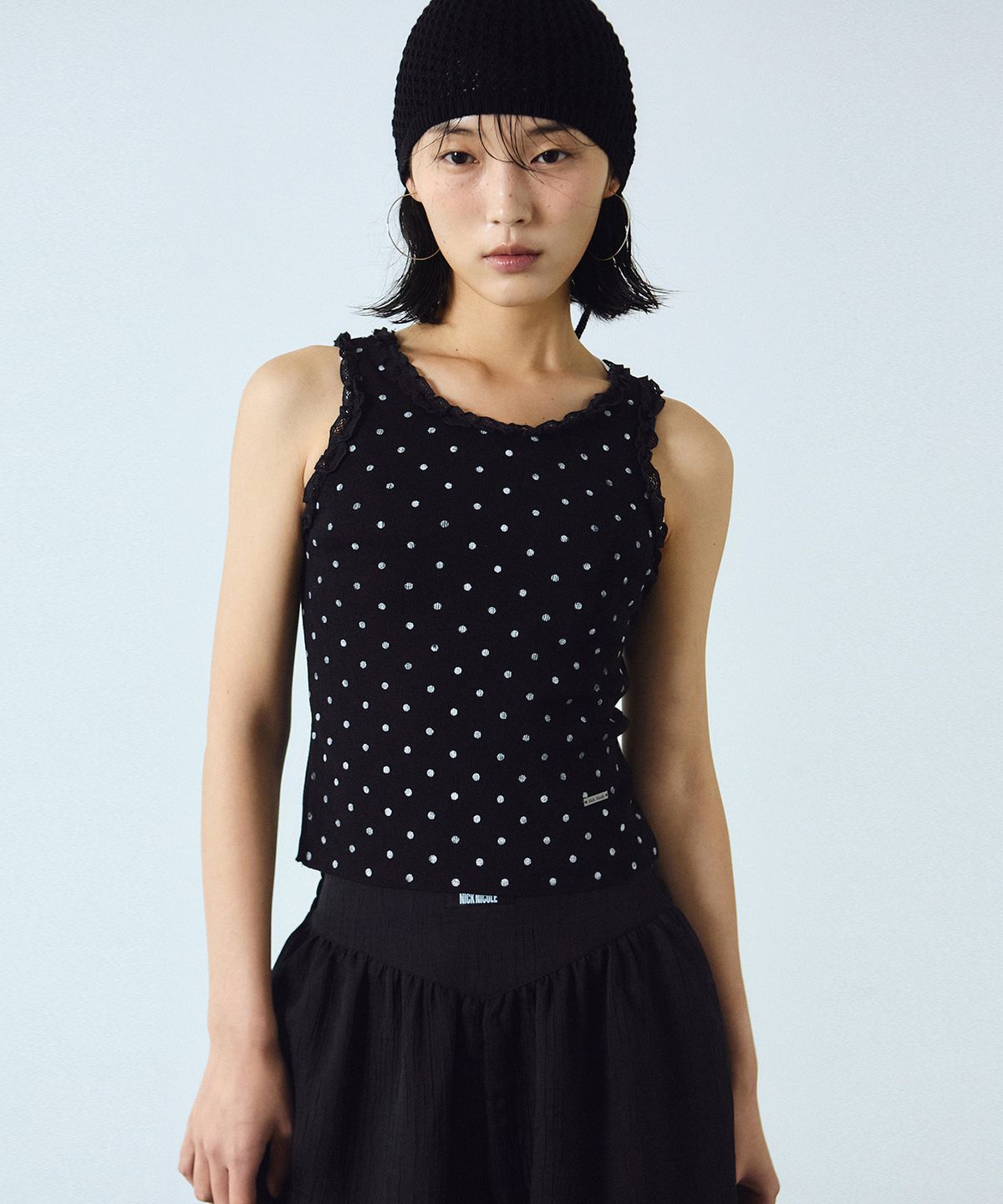 NICK&NICOLE DOT LACE SLEEVELESS TOP_BLACK - Size & Reviews | MUSINSA