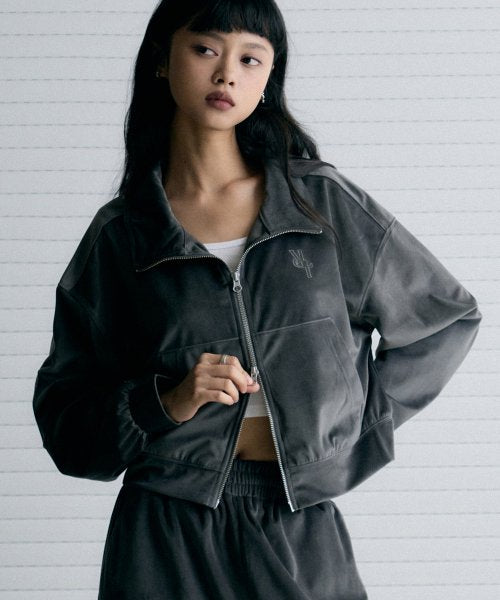 Reverse Logo Velour Track Zip-Up [CHARCOAL]