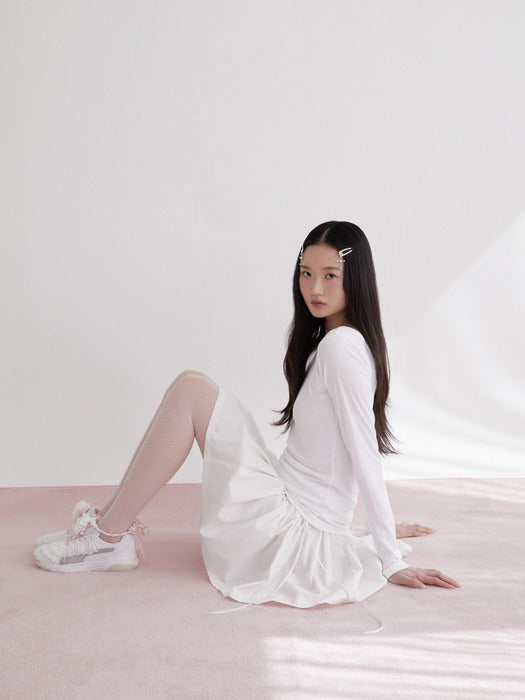Lace strap round T-shirt (IVORY)