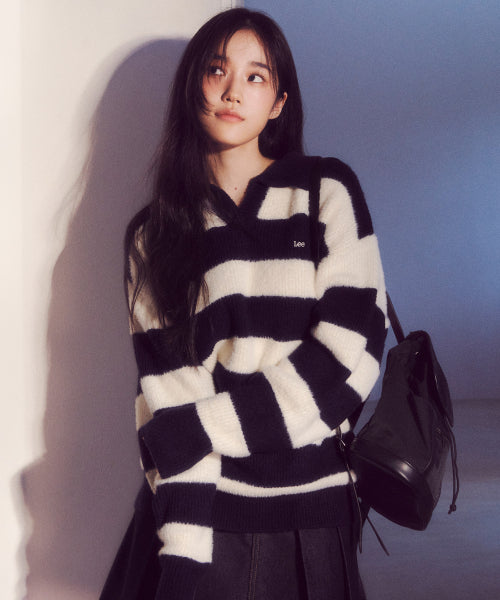 Stripe Collar Knit Navy