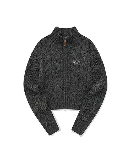 Uni Logo Wappen Cable Collar Knit Zip-up [Charcoal]