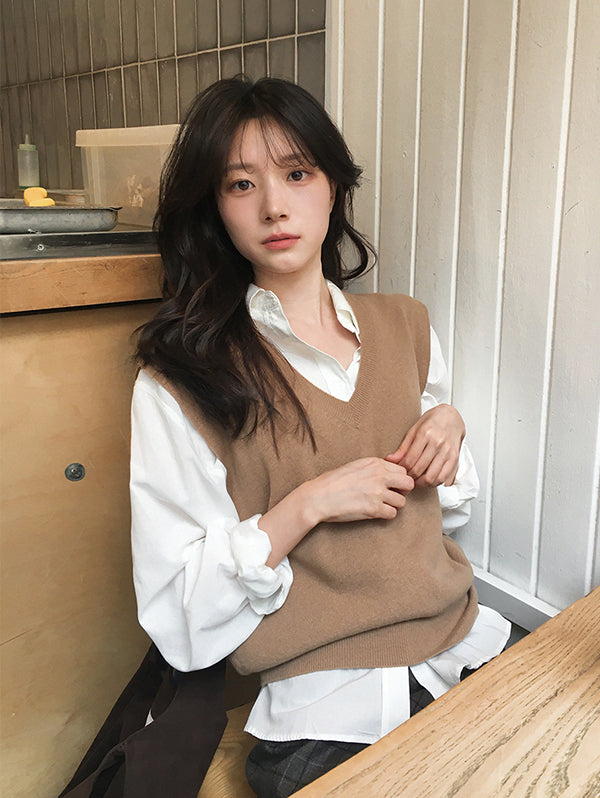 Slow & [Round, V-neck/🌱Layered must-have item] #SLOWMADE. Everywear Two-type Knitwear Vest - 6 colors