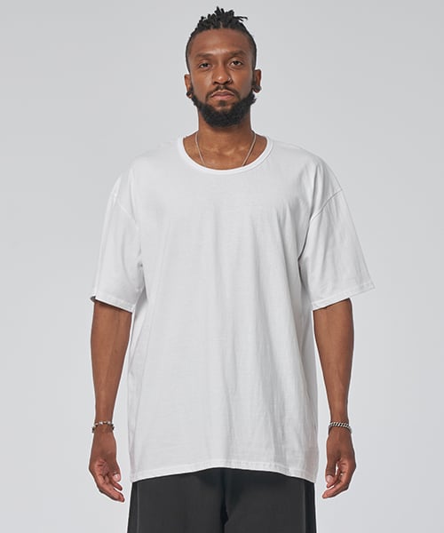 U-neck washed short-sleeve T-shirt white