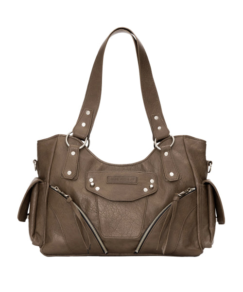 Studded Leather Shoulder Bag (Brown)