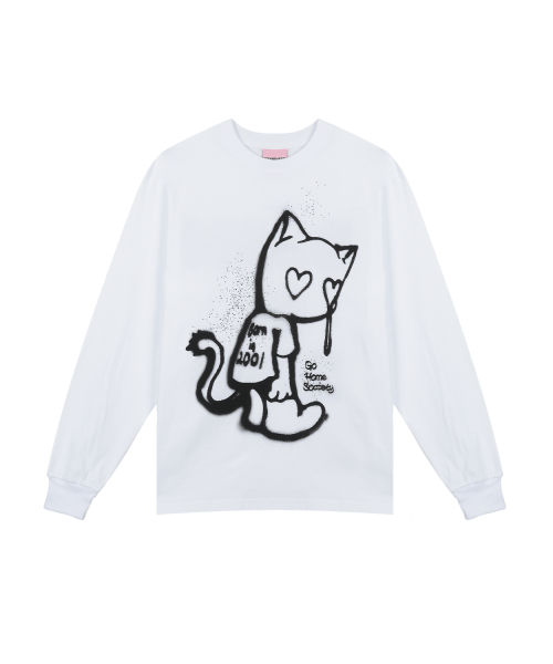 [IBA23UT14WH] LOVE CRYING CAT Long Sleeve - White