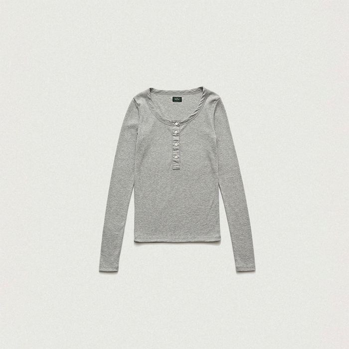 Ribbed Henley T-Shirt (Grey)