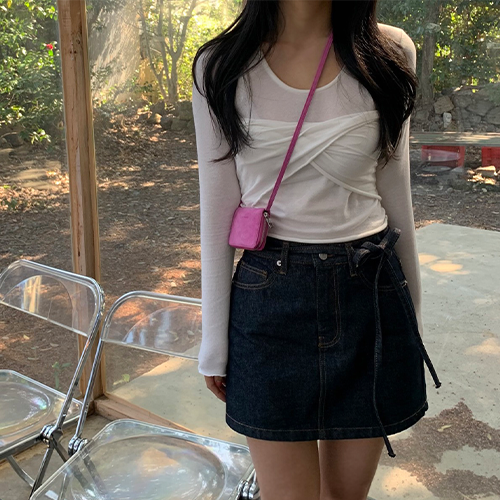 Obdon *M same day* Ribbon denim skirt (detachable O)