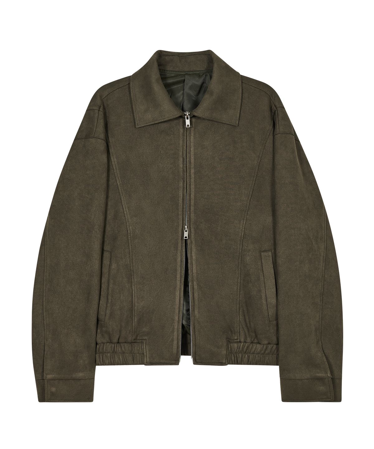 87-STAN017 [Vegan Suede] Curved Blouson Suede Jacket Khaki