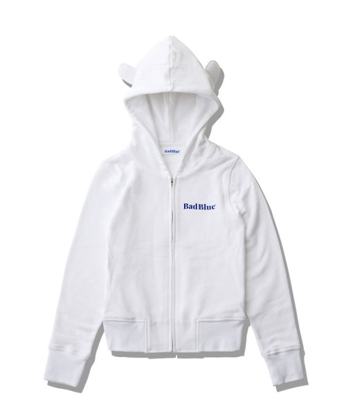 Bear Ear Zipup Crop Hoodie White