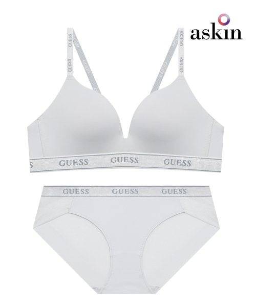 Tone-on-tone silver banding no-wire light gray bra and panty set