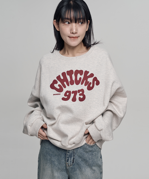 CHICKS 973 Long Sleeve Sweatshirt Oatmeal 4 color fleece added - size & reviews | Musinsa