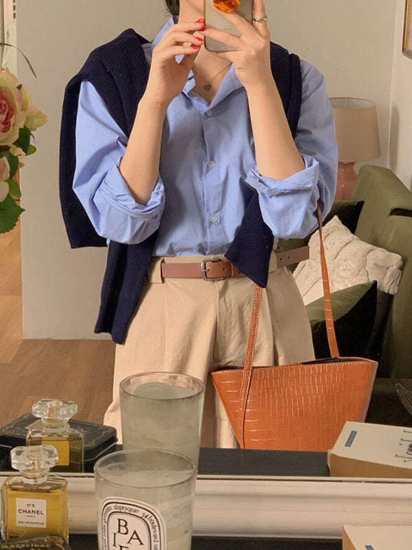 French of [🔥Quick release/breakthrough 20,000 sheets] Maple collar spring loose fit cotton daily shirt (8 colors)