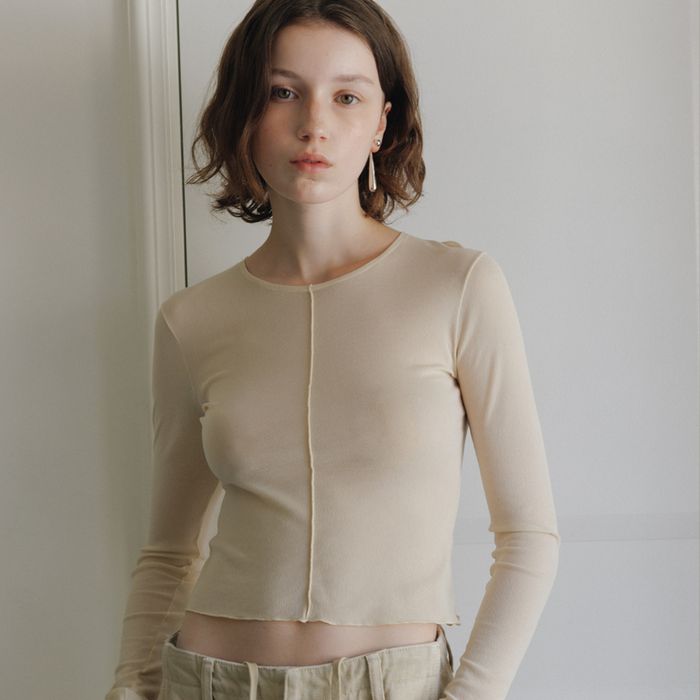 BASIC SHEER LONG SLEEVE TOP, CREAM