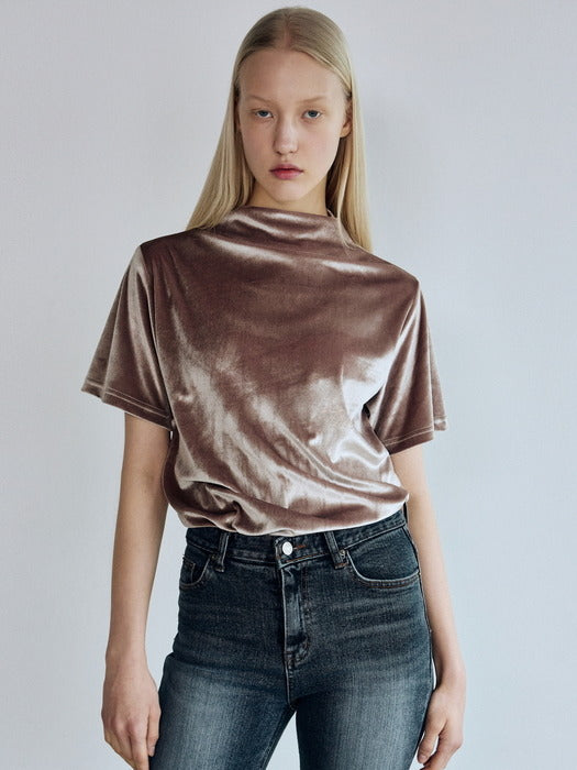 VELVET MOCK NECK TOP_GOLD BElGE