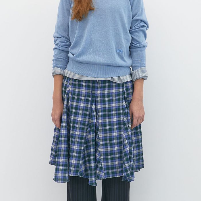 Weaty Checkered Flared Skirt (Blue Green)
