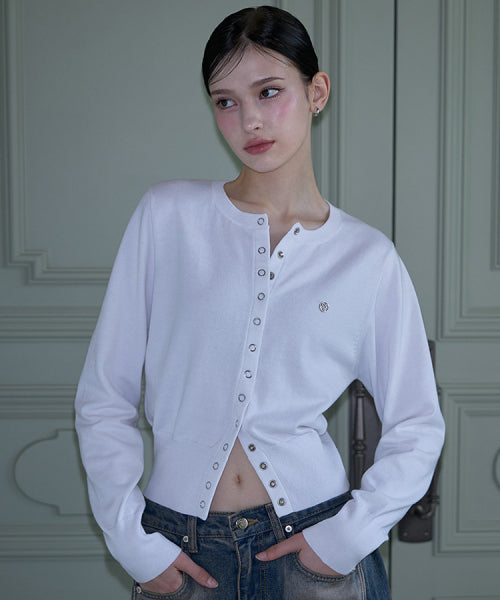Eyelet Round Cardigan [White]