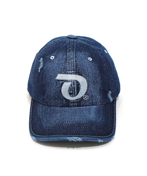 Point Logo Washed Denim Baseball Cap Dark Blue