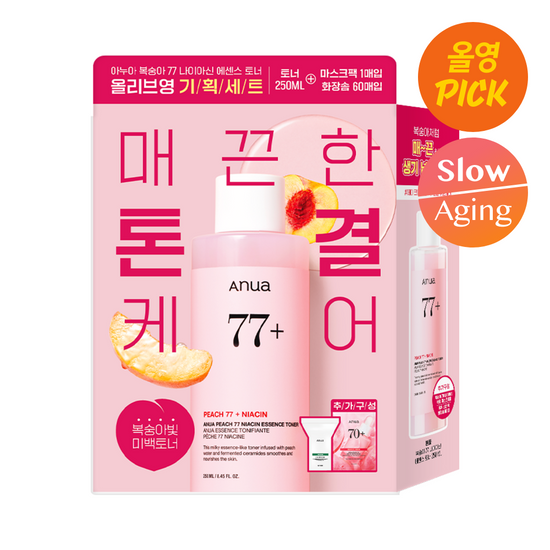 [October Ollyoung Pick] Anua Peach 77 Niacin Essence Toner 250ml Set (1 Mask Pack + 60 Cotton Pads)