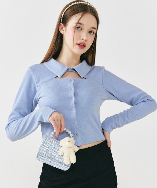 Cutout Collar Top [BLUE]