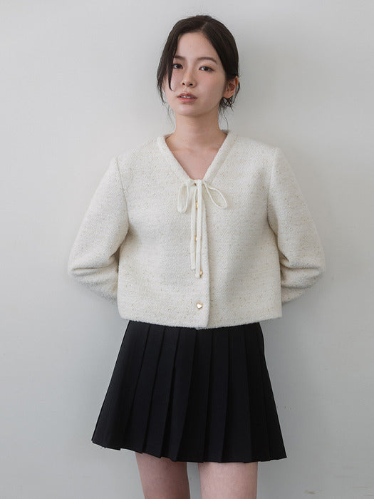 [Exclusive] Point Ribbon Tweed Jacket - Ivory