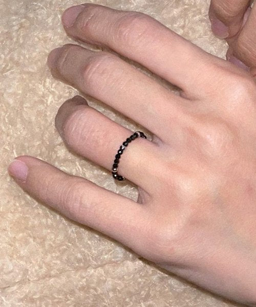 Black gemstone with surgical steel ball ring