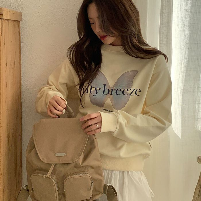 Nylon Double Pocket String Backpack_BEIGE