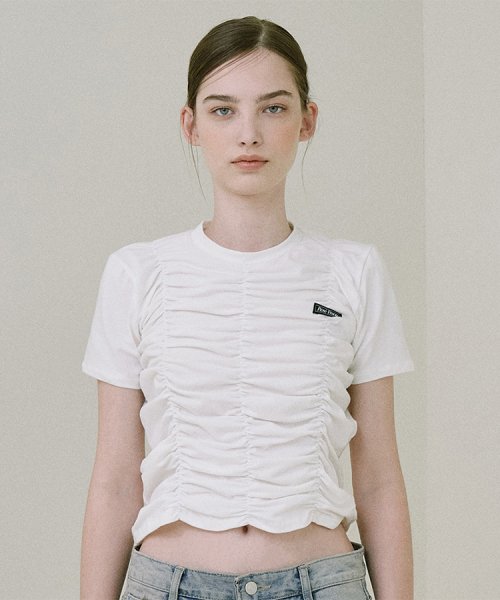 Shirring Slim Tee [White]