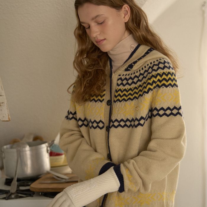 NORDIC HOODIE KNIT CARDIGAN_IVORY