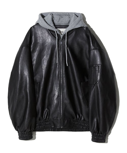 8012 Vegan Leather Hood Jumper_Black