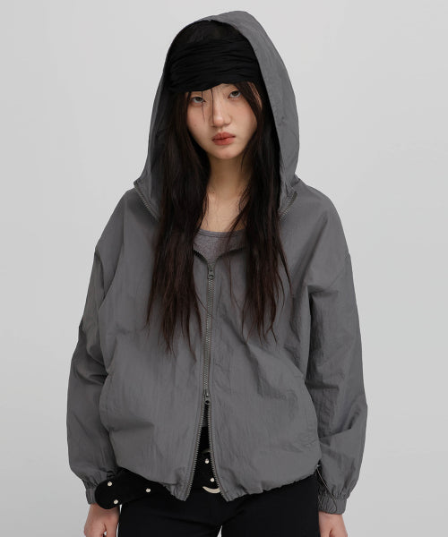 Nylon Windbreaker Hooded Jacket Charcoal