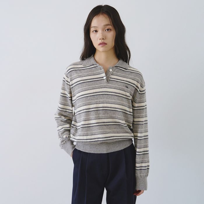 [Pre-order Delivery] Dover Stripe Collar Knitwear_Gray