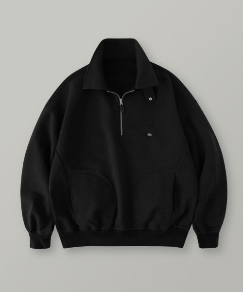 Heavy Cotton Pullover Collar Sweatshirt_Black