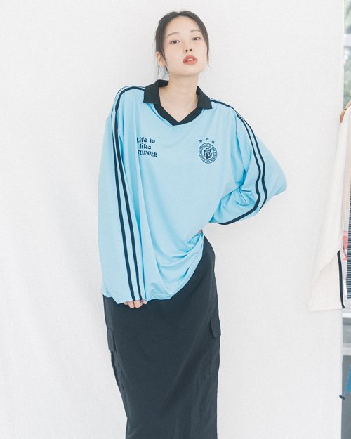 UNIFORM V-NECK JERSEY LONG SLEEVE TEE (SKY BLUE)