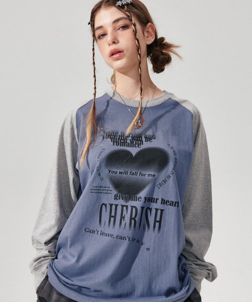 Y2K Heart Raglan Long Sleeve [Blue]