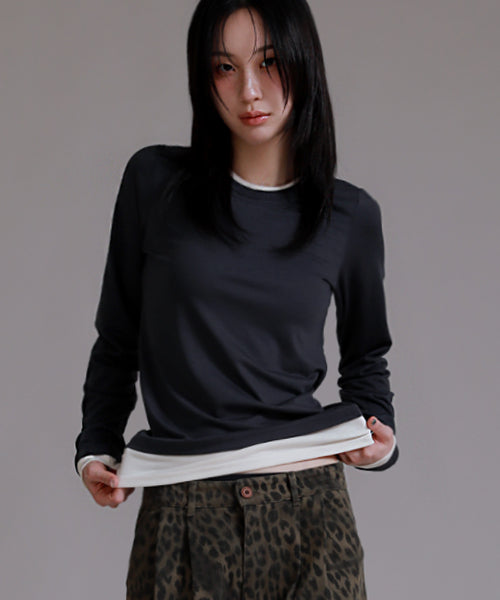 Basic Line Layered T-Shirt_Charcoal