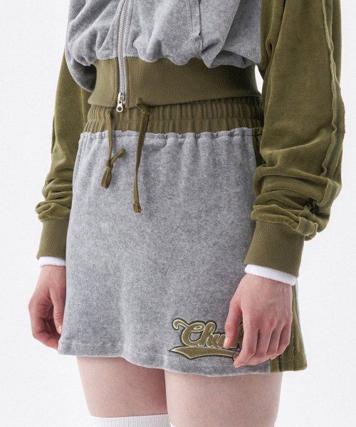 Velour Pocket Mini Skirt (Khaki)