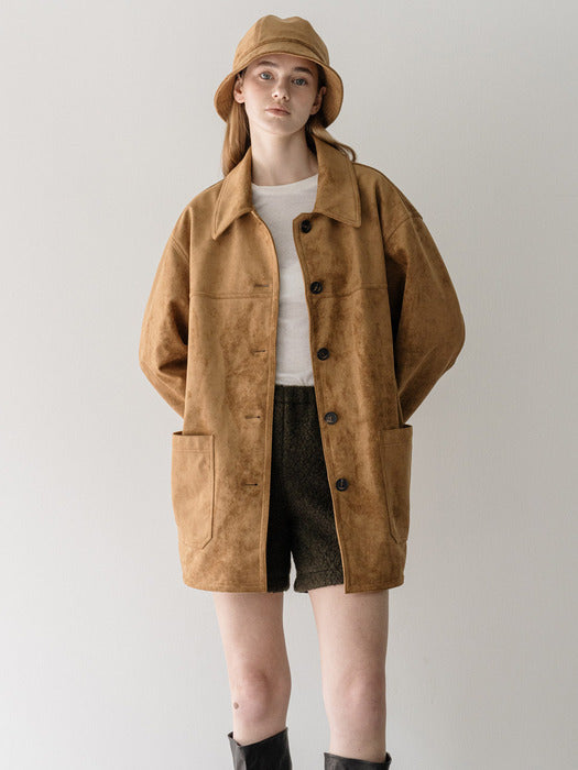 Suede half coat jacket - camel